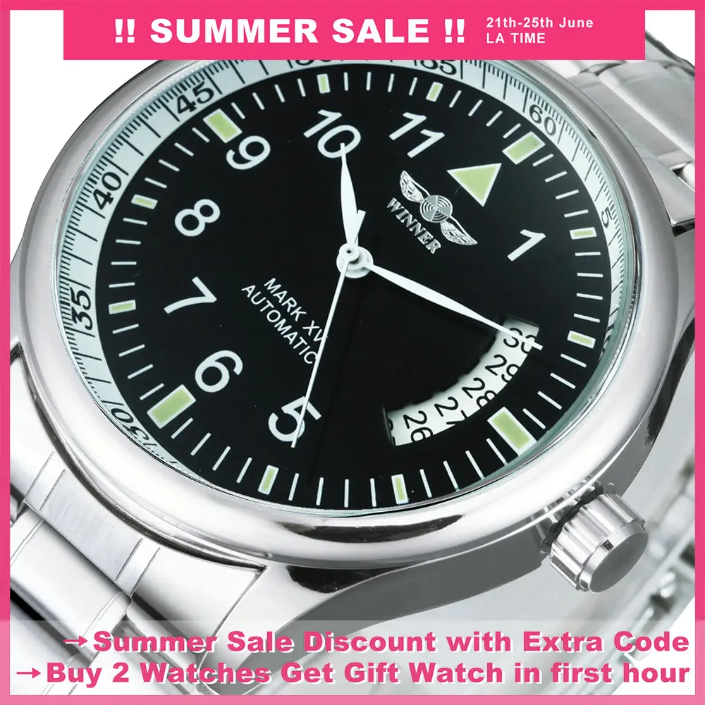 Часы наручные WINNER Мужские механические брендовые роскошные с браслетом из