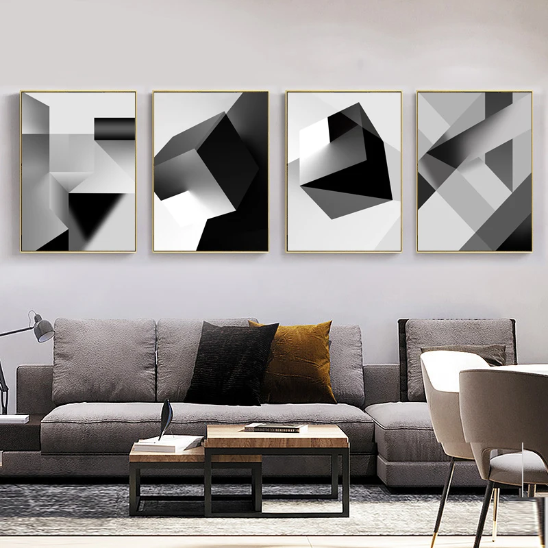 

Black White Square Abstract Mode Wall Art Canvas Painting Nordic Posters And Prints Wall Pictures For Living Room Decor