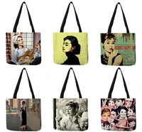 retro classic celebrity posters hepburn printed tote handbag fashion 2020 women lady shoulder bag for shopping traveling b13089