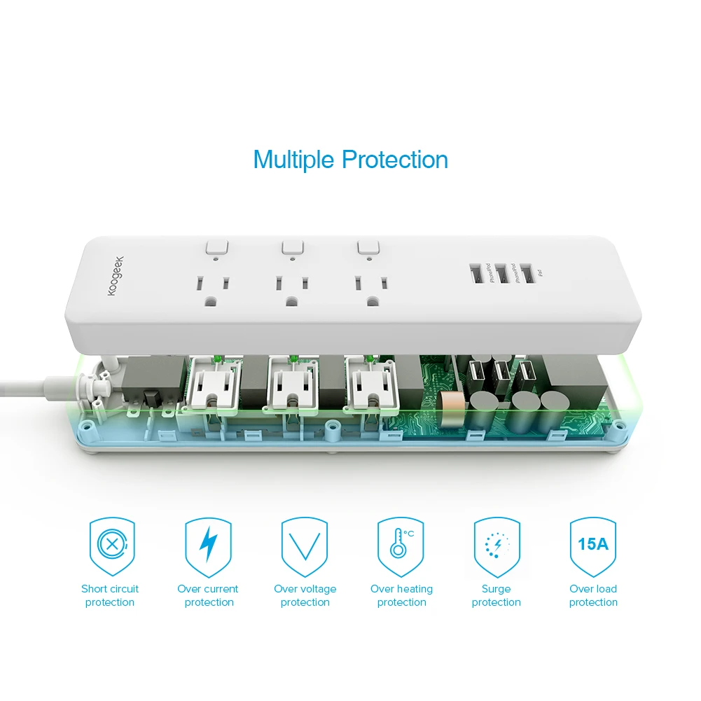 Смарт-розетка Koogeek с Wi-Fi защита от перенапряжения работает Apple HomeKit /Google Assistant