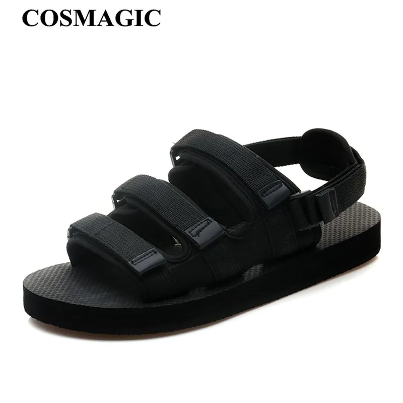 Летние модные женские сандалии COSMAGIC 2021 пляжные черные с липучкой легкие на