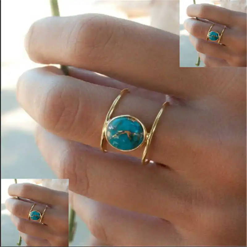 

Huge Turquoise Rings Women 18K Gold Filled Ring Wedding Anniversary Gift Size 6-10