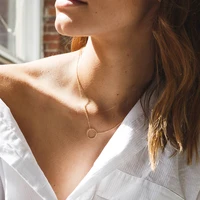 women stainless steel circle pendants necklace simple hollow round chokers metal clavicle chain party gift jewelry accessories