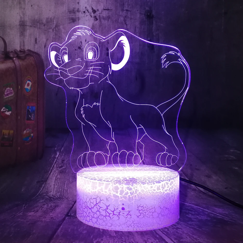 Маленькая Симба Король Лев мультфильм 3D СВЕТОДИОДНЫЙ Ночник светильник RGB 7