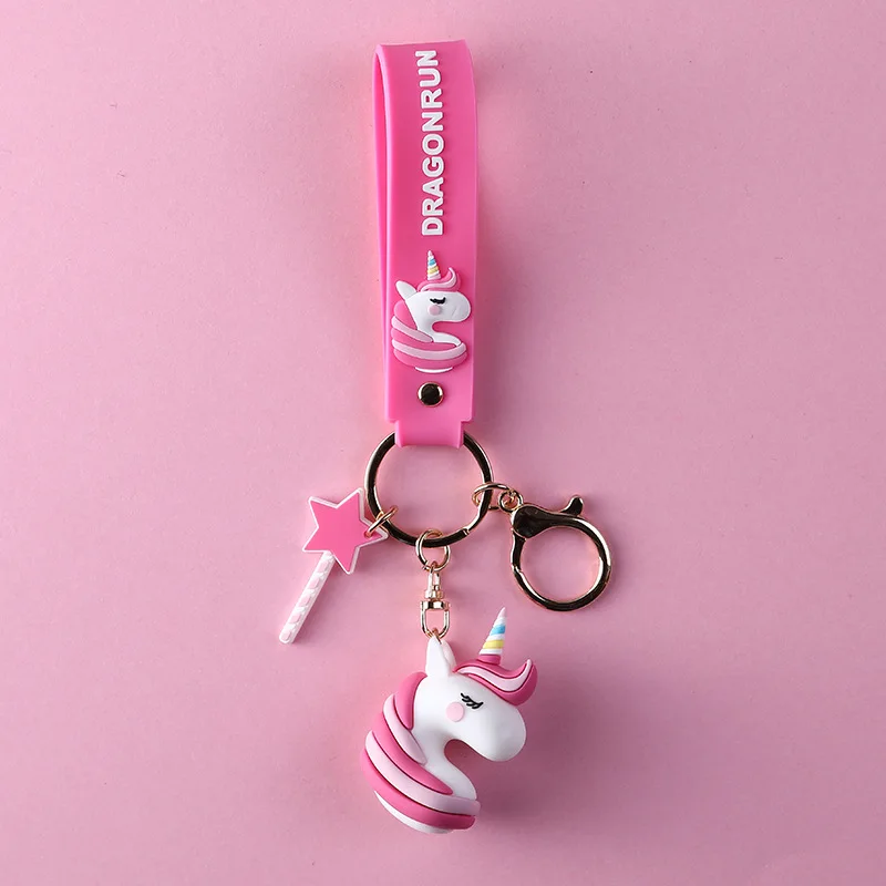 

New Popular Stereo Rainbow Unicorn Keychain Keyring Creative Mobile Phone Bag Car Exquisite Pendant Gift For Friends