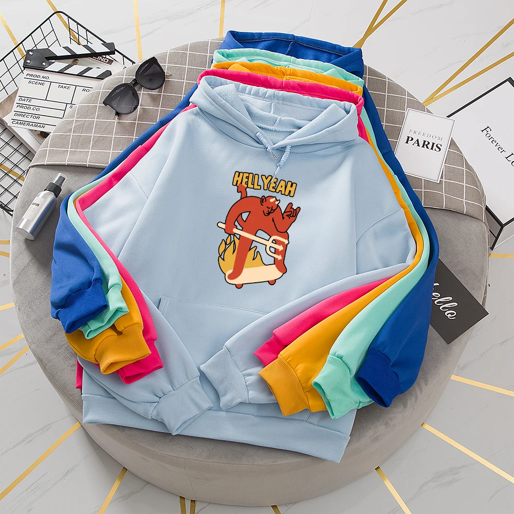 Warmer Fleece Oversize Sweatshirts Women Letter Winter Hoodie Harajuku Women Sweetshirts Hoodies Big Size Cartoon Hell Hoodie
