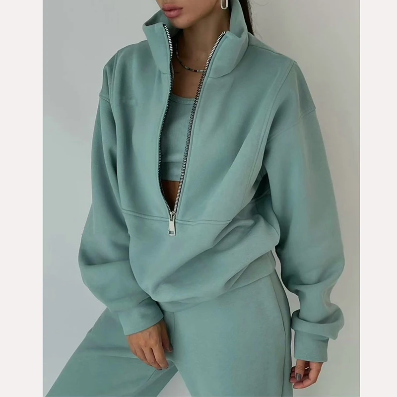 Спортивный костюм женский из флиса повседневный свитшот на молнии и брюки