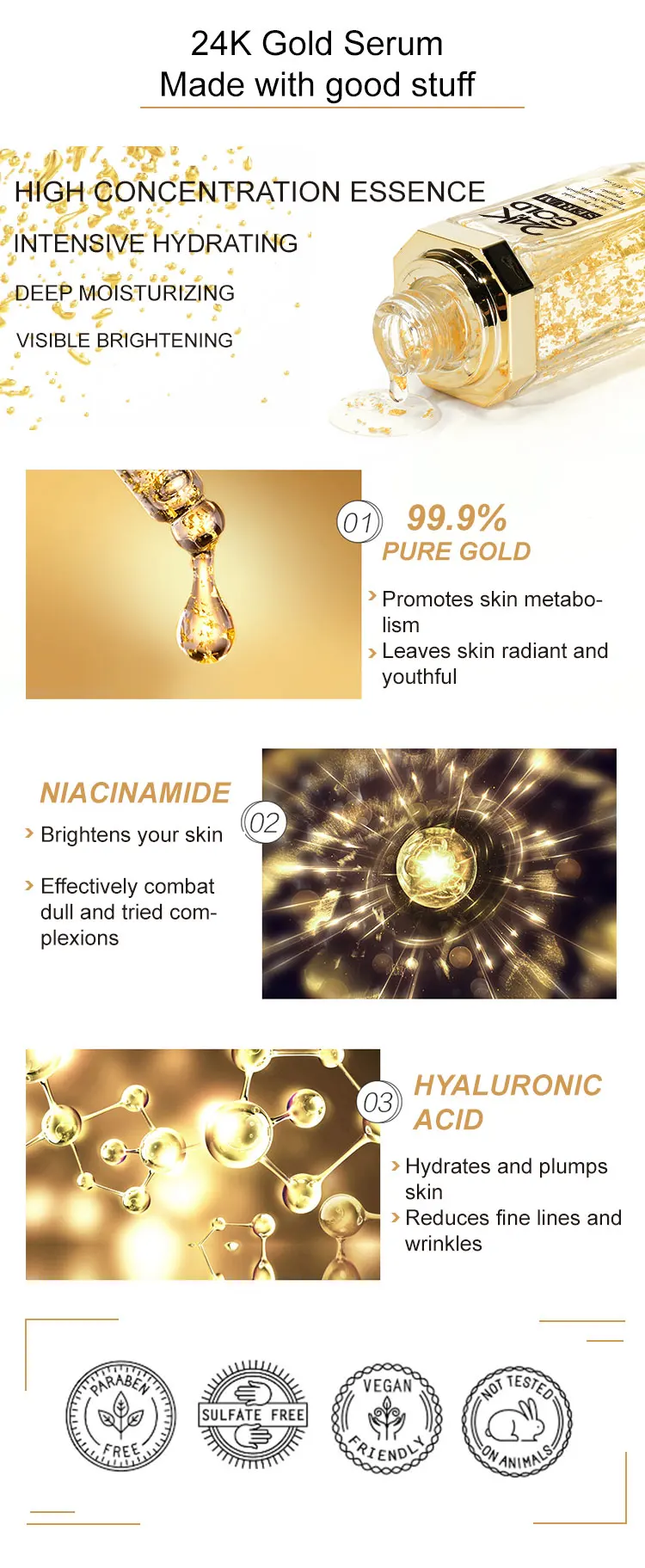 Сыворотка для лица Neutriherbs 24 K Gold сыворотка с гиалуроновой кислотой эссенция для ухода увлажняющая и осветляющая кожу