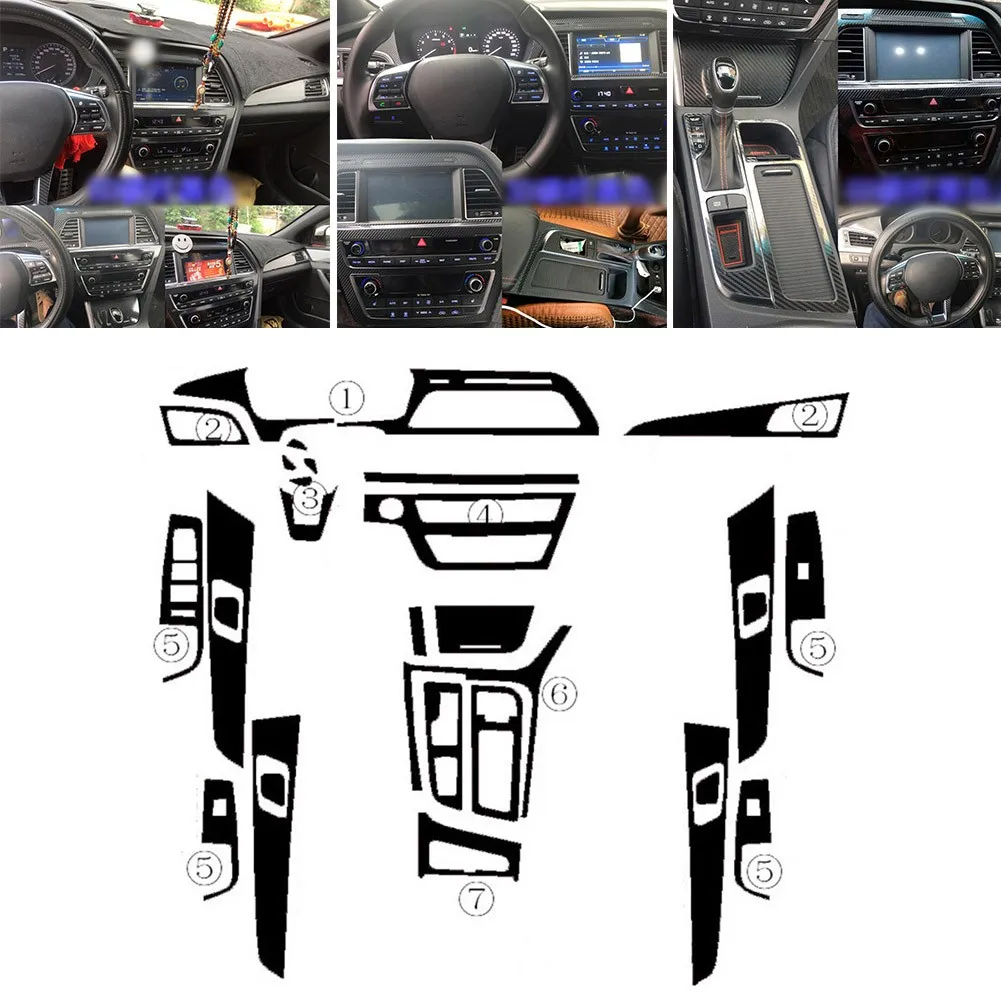 Interior Center Console 3D Carbon Fiber Style Molding Sticker Decals For For Hyundai Sonata 9 2015-2017 Central Panel Dashboard