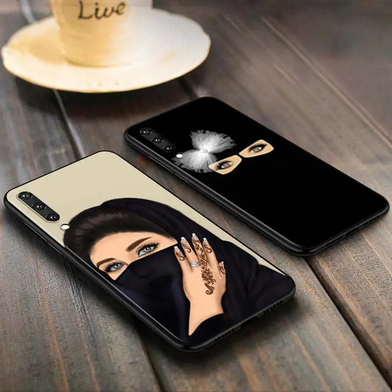 

Arabic Hijab Girl Queen Crown Anti-fall Phone Case for Samsung Galaxy A90 A80 A70S A60 A50S A40 A20E A20 A10S Soft Black Cover