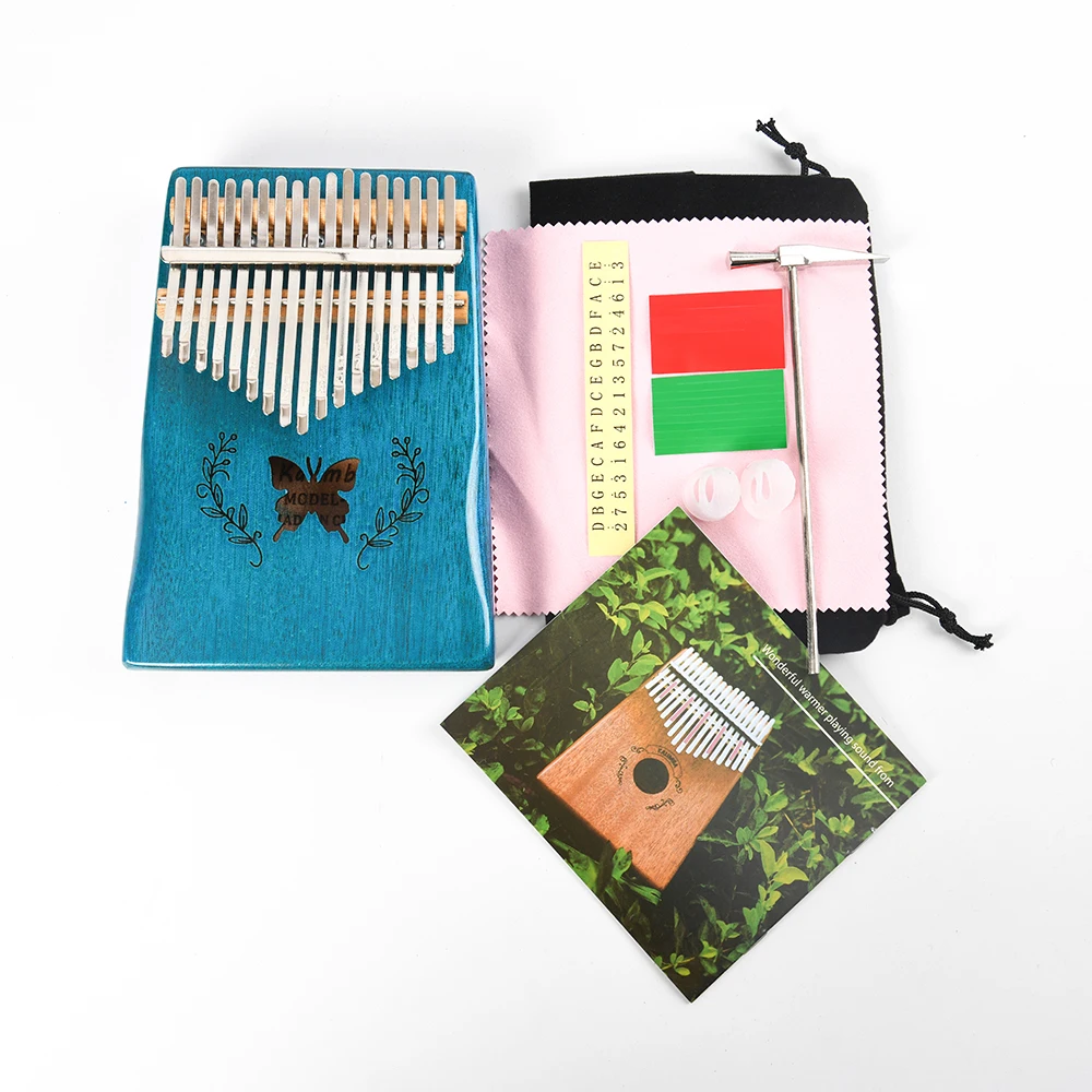 Акустическое пианино с синим узором Kalimba 17 клавиш Mbira клавиатура из массива