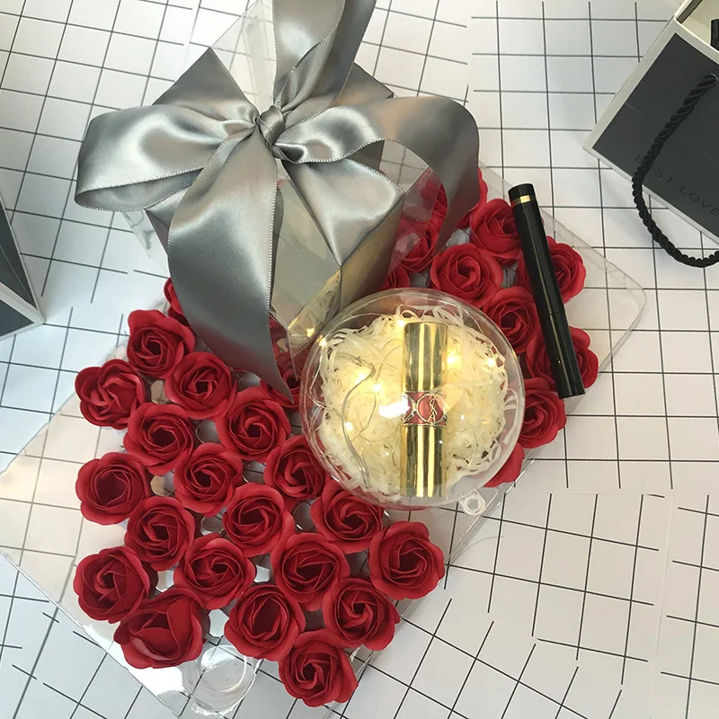 Прозрачная подарочная Коробка в форме шара бант лента помада для духов конфет