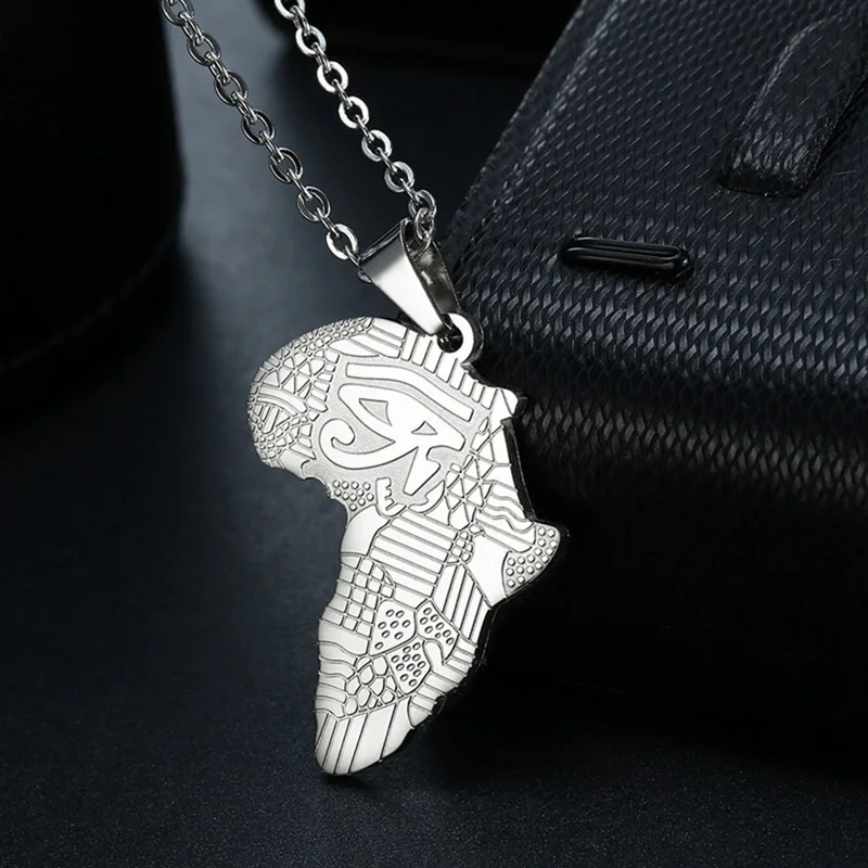 

Eye of Horus Pendants Africa Map Necklaces Men Stainless Steel Egyptian Religion Necklace for Men Women Jewelry Gift