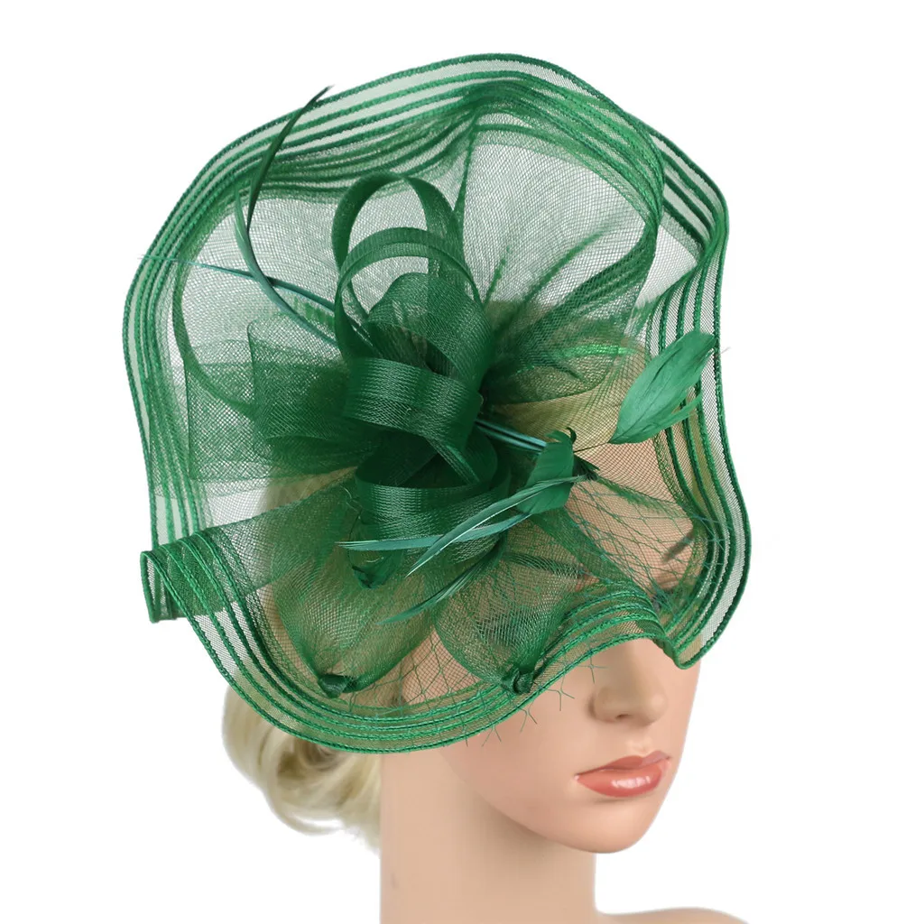 Женский зажим для волос Большая Элегантная шляпка с цветами и перьями аксессуар