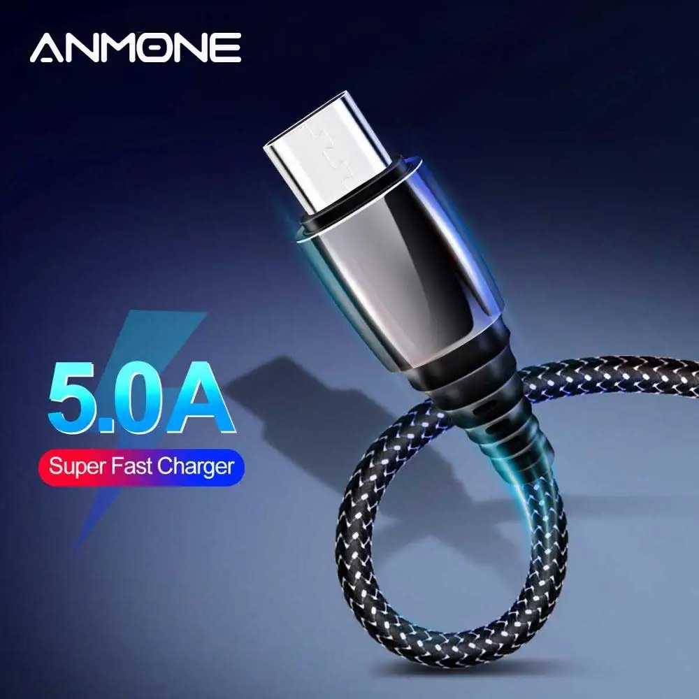 ANMONE 5А Type C USB кабель для быстрой зарядки телефона из цинкового сплава нейлоновая