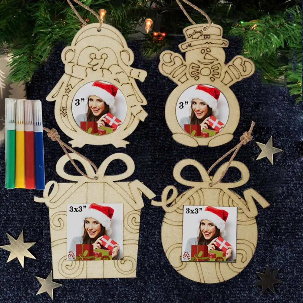 

Christmas Wood Photo Frame Pendant Wooden DIY Innovative Christmas Tree Hanging Decor For Home Party Ornaments