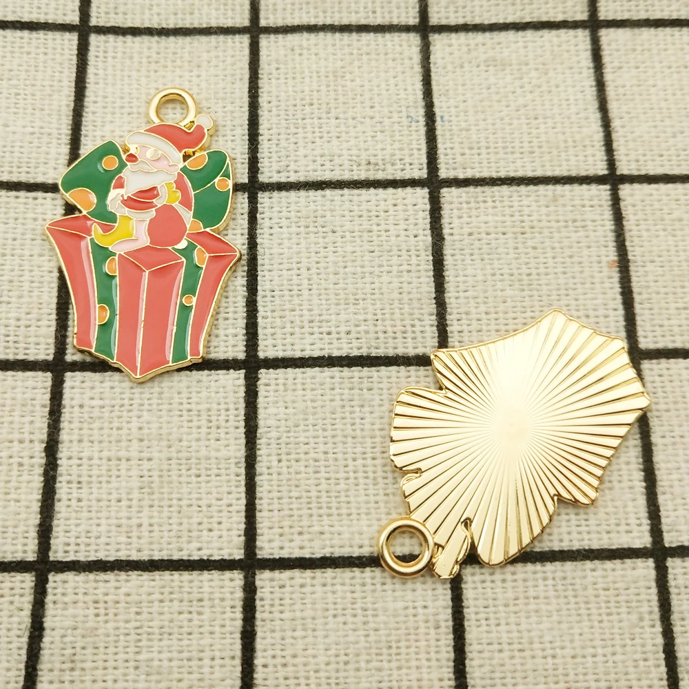 

10pcs father christmas gif box enamel charm jewelry accessories earring pendant bracelet necklace charms zinc alloy 21x32mm