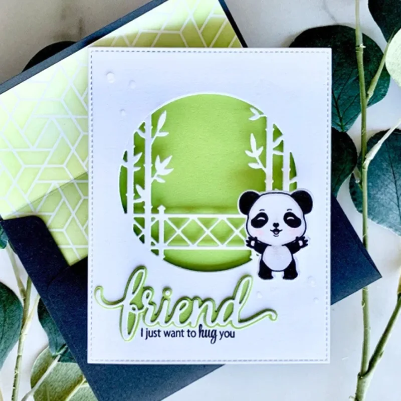 

JC Metal Cutting Dies and Clear Stamps Panda Bamboo Phrase Scrapbooking Craft Stencil DIY Card Make Album Sheet Mold Mould Decor
