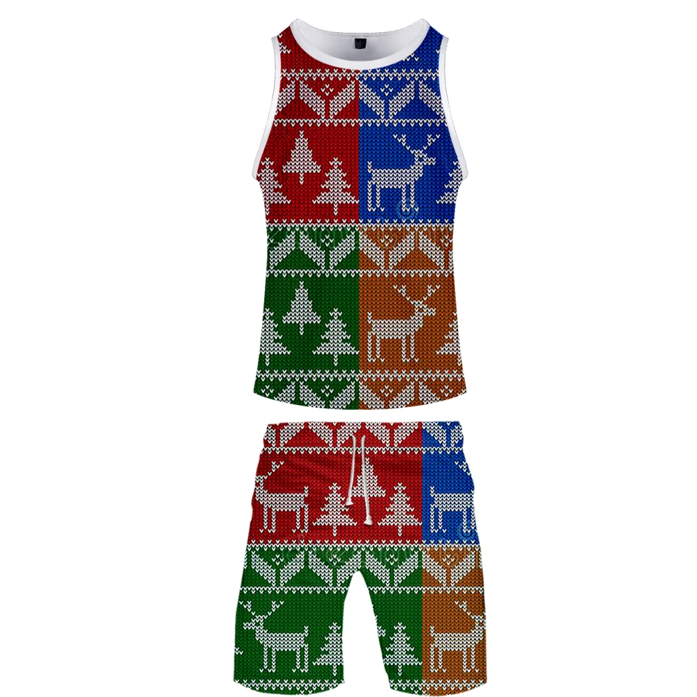 Christmas 3D Printed Two Piece Set Fashion Summer 2 piece set Tank Tops+Beach Shorts kpop tracksuit Casual Streetwear Clothes | Мужская
