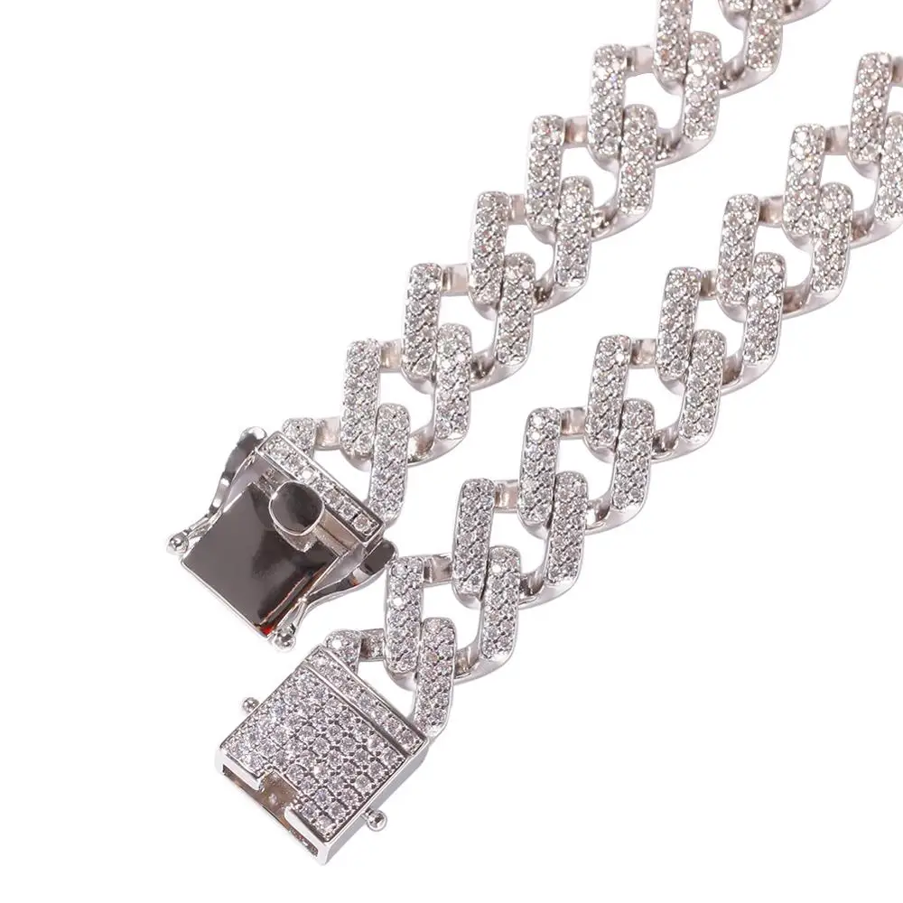 

14Mm Hip Hop Cuban Chain Bracelet Men Striped Maimi Cuban Bracelet Chain Plated Gold Iced Out Cubic Zircon Bling Jewelry Anklet