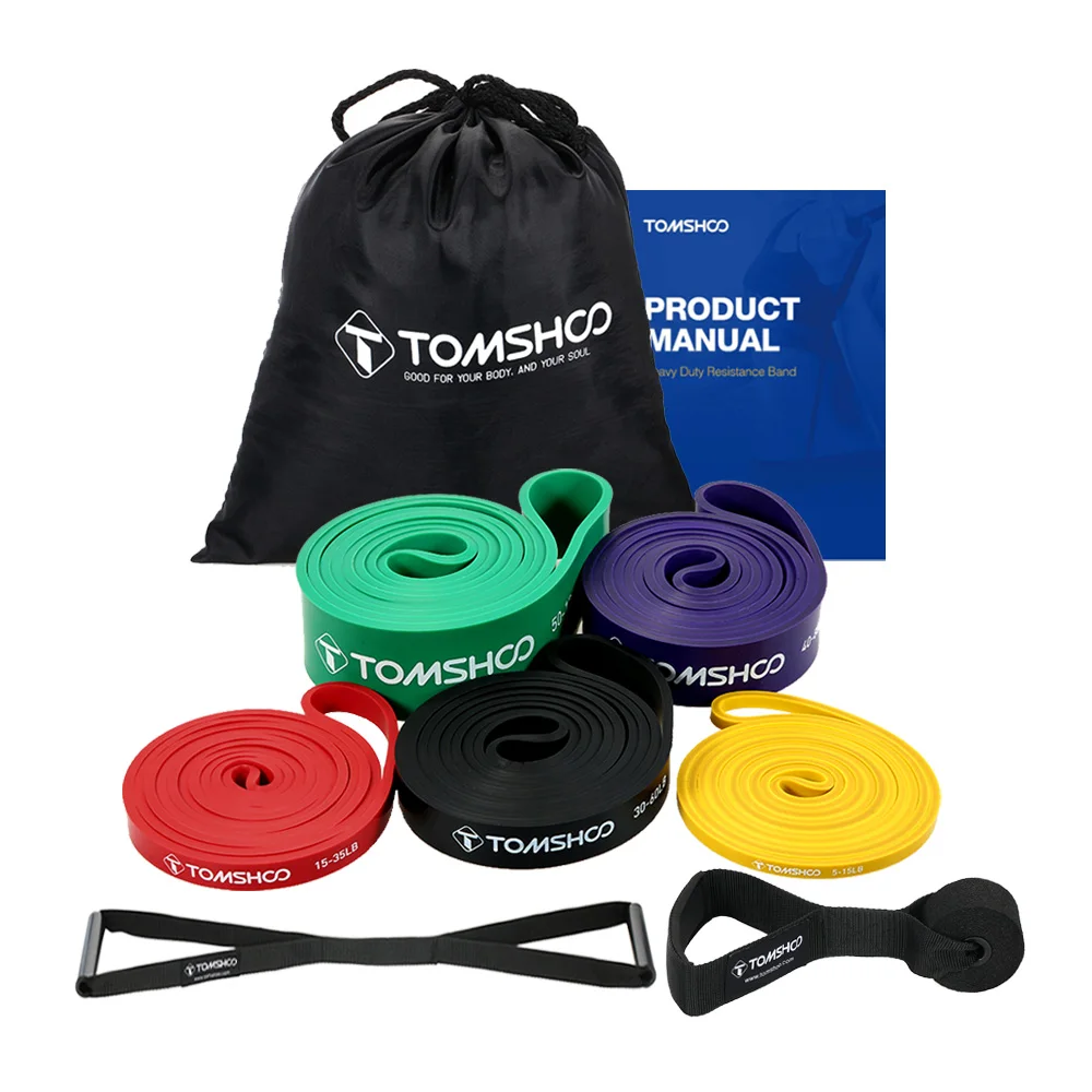 

TOMSHOO 5 Packs Pull Up Assist Bands Set Resistance Loop Bands Powerlifting Exercise Stretch Bands with Door Anchor and Handles