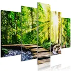 Настенные художественные плакаты с пейзажем, картина маслом на стену с изображением леса и моста, модульные картины 5 шт. для гостиной
