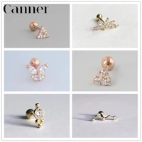 canner 1pcs 100 925 sterling silver stud earrings for women butterfly geometric cz piercing cartilage earings fine jewelry w5