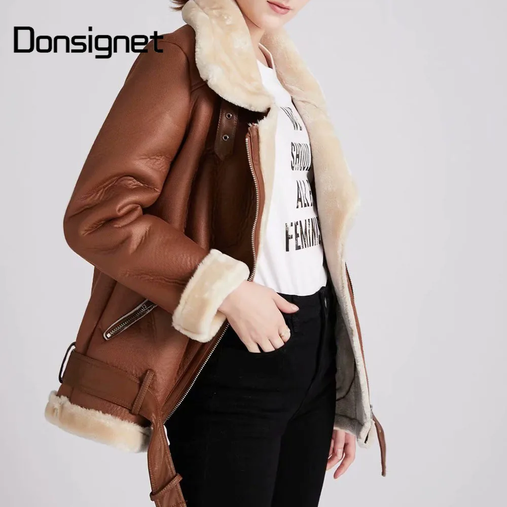 

New Autumn Winter Thicken Solid Fur Jackets for Women Turn-down Collar Zipper Coats and Jackets Women