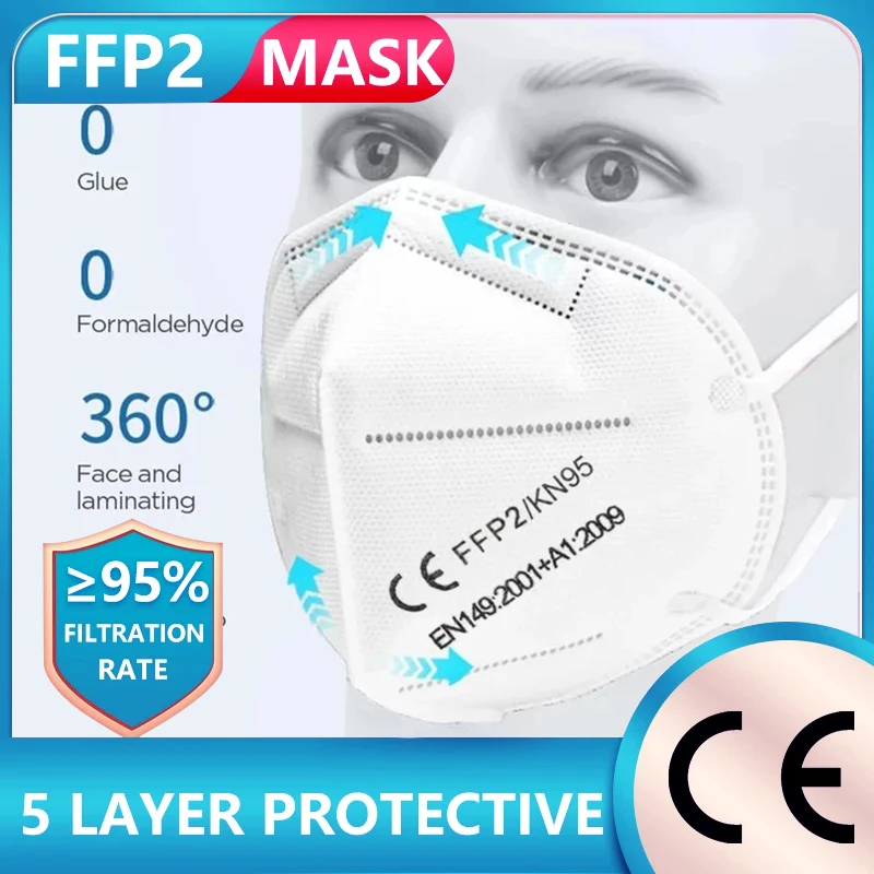 Ffp2 маска 100 шт Чешский 5 Слои FFP2 взрослых KN95 утверждения ffp2mask защиты ffp 2
