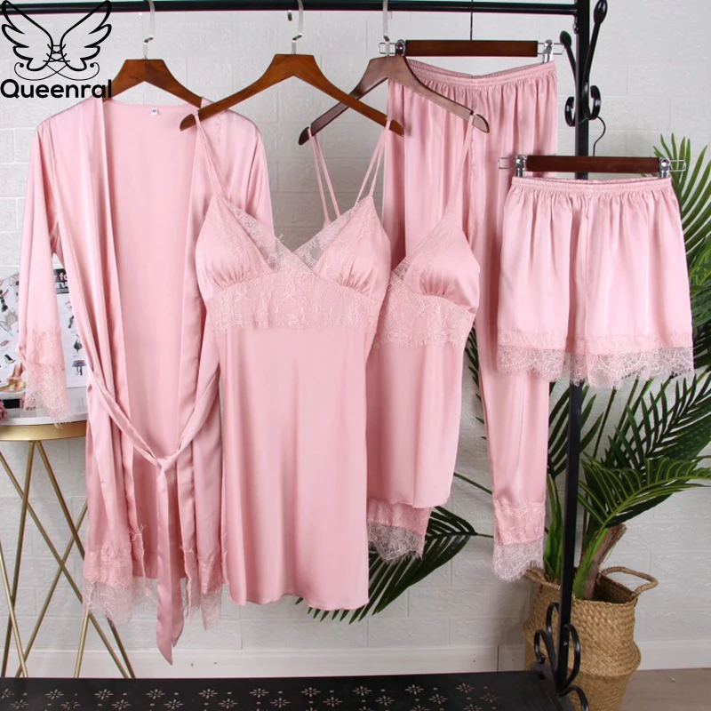 Queenral 5 шт. пижама пижамы мужская домашняя одежда женская мужс шелковые набор для