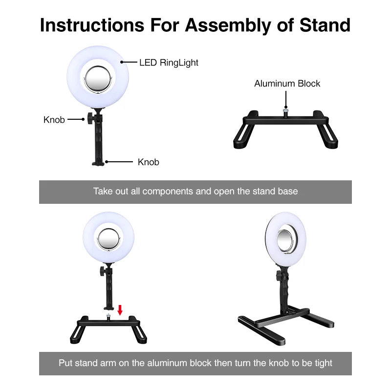 8 дюймовая настольная кольцевая лампа 5500K бесступенчатый светодиодный