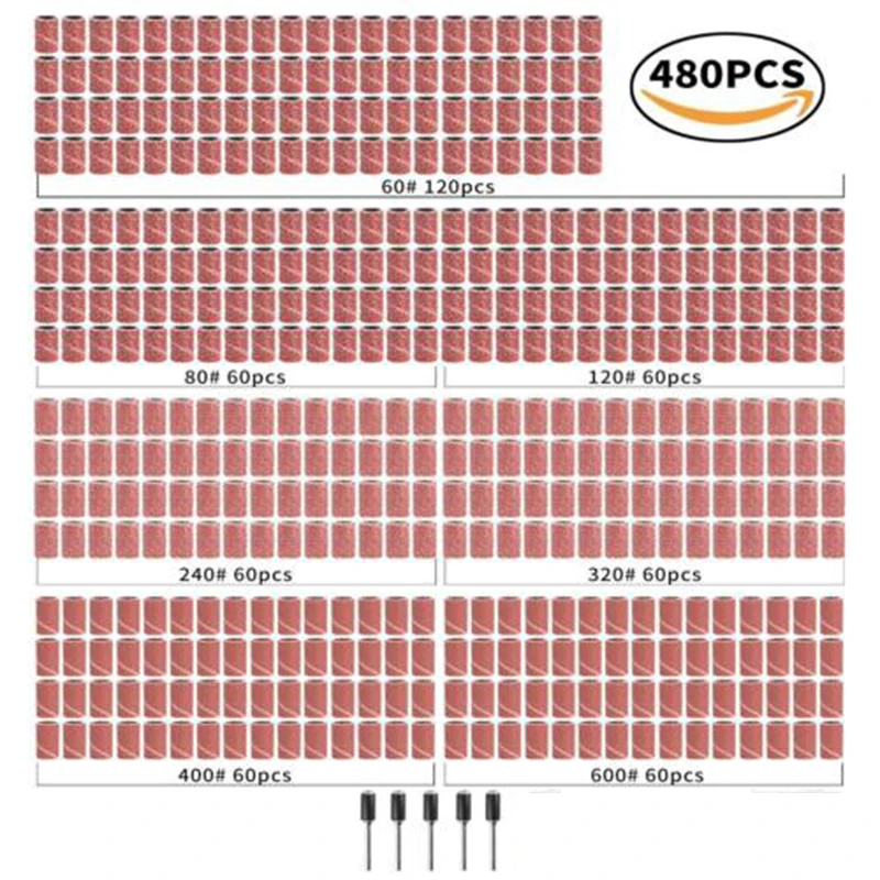 480 шт. шлифовальные ленты барабанная Втулка 60-Грит 5 дюймов оправка для набора