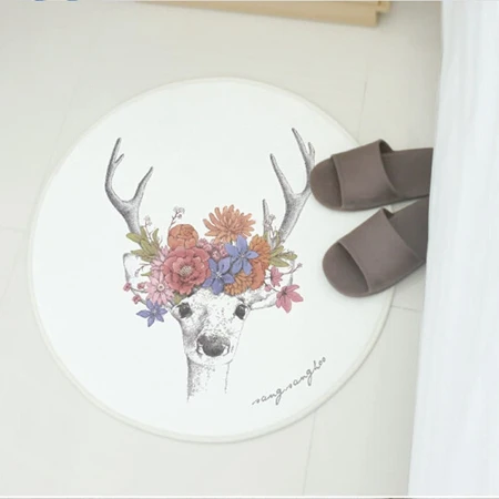 

Creative small fresh cartoon animals polar bear elk floor mats round rugs bedroom living room home decoration