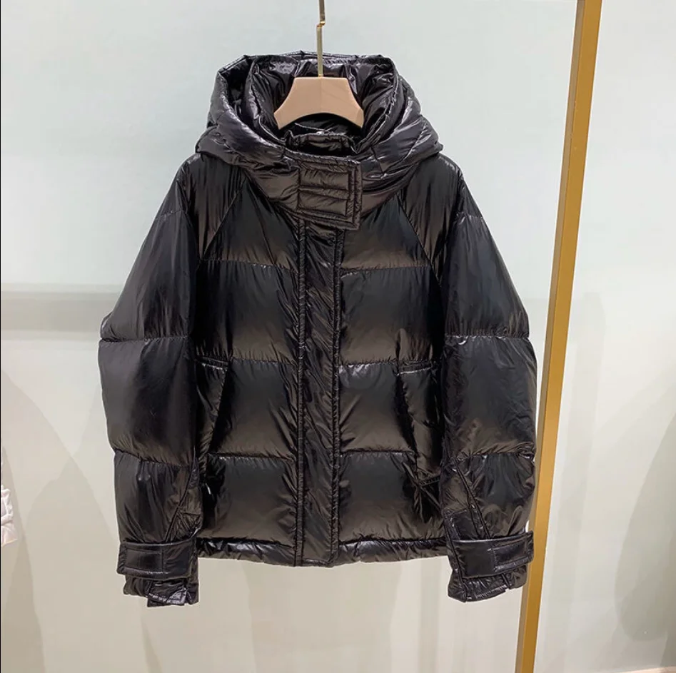 

Women White Duck Down Thick Parkas Hooded Winter Jacket Warm Snow Coat Bright Skin Loose Outerwear