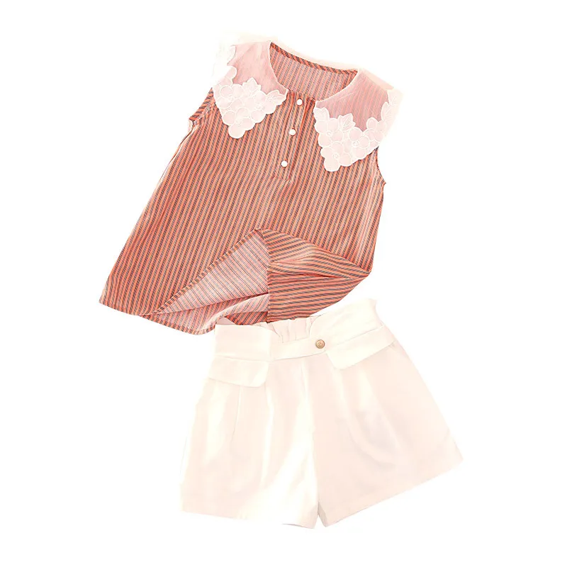 

Girls 2021 summer new cuhk child sleeveless stripe jacket wholesale children's summer leisure pants suit boom