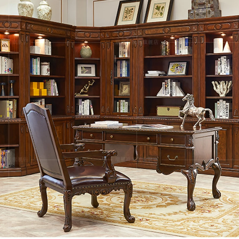 European-style Solid Wood Desk and Chair Combination 1.5m Computer American Home Writing Kids Table |