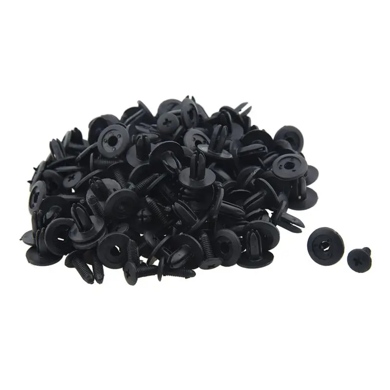 

100 Pcs Car Fender Push Type Black Plastic Rivets Fastener 6mm Hole