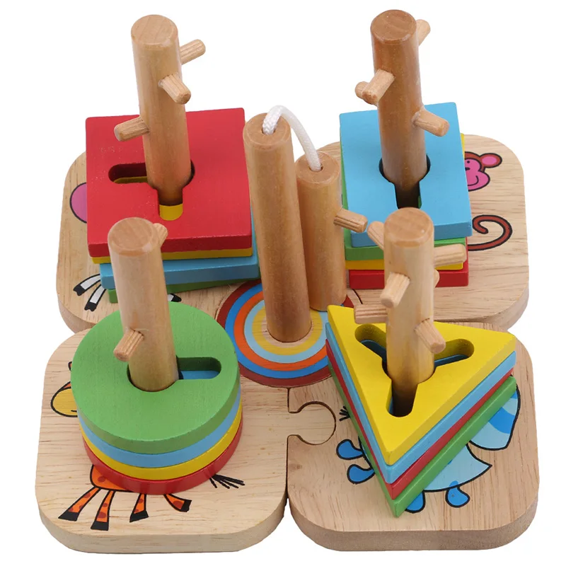 

Kids Wooden Blocks Sets Educational Toys Geometric Shape Matching Toys for Children Animal Stacking Oyuncak Juguetes Educativos