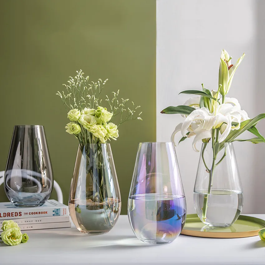 

Modern Glass Vase Transparent Multicolor Terrarium Flower Simplicity Tabletop Hydroponic Container Bottle Home Decoration