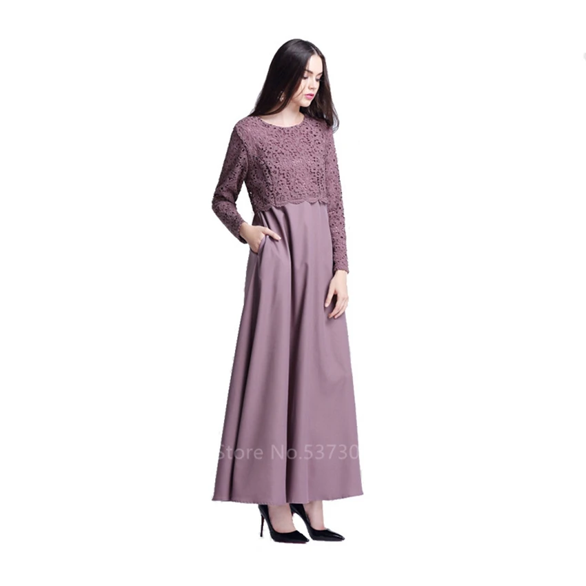Женское мусульманское Модное Элегантное кружевное платье Abaya с длинным рукавом