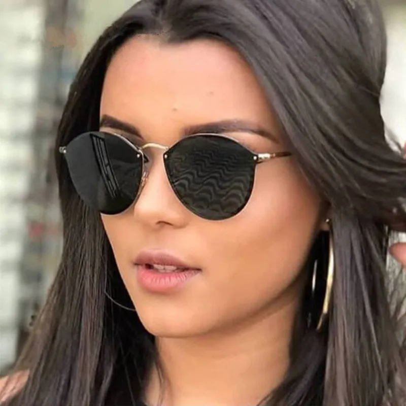 

Round Sunglasses Women Designer Retro Rimless Sunglass Mirror Sun Glasses Female
