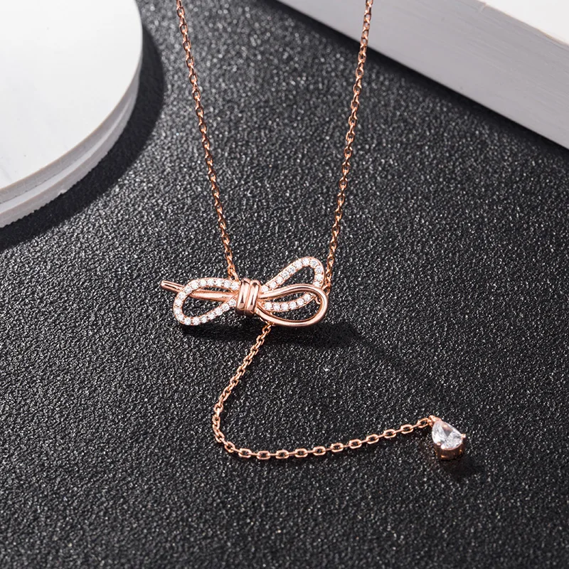 

Double Bow Pendant Necklace Bowknot Girls Lovely Necklace Bijoux Oversize Bowknot Rhinestone Pendant Necklaces Jewelry Gift