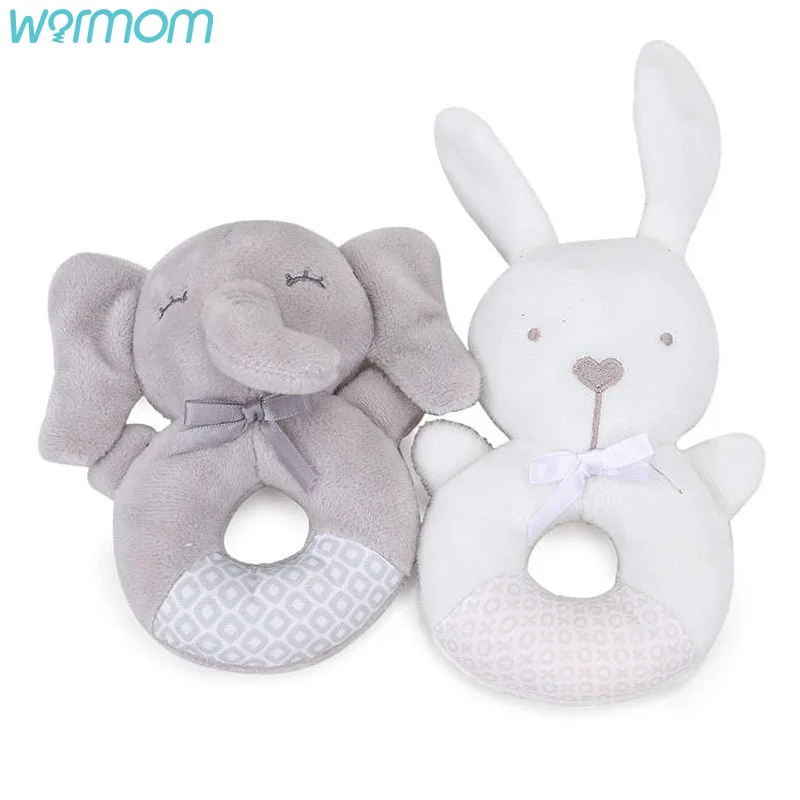 

Warmom Cartoon Elephant Rabbit Civet and Ring Baby Rattles Toys for 0-12Months Puzzle Plush Doll Toy Hand Bells Baby Accessories