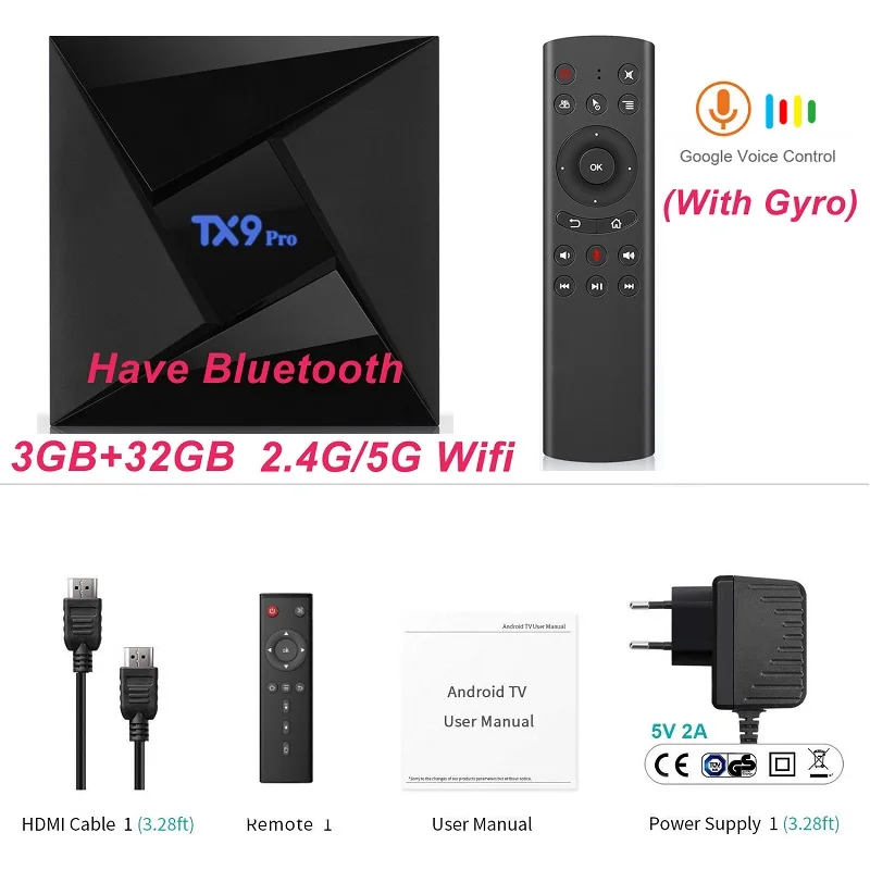 TX9 Pro 3g 32G Amlogic S912 Восьмиядерный ящик Android 9,0 tv Box Dual wifi беспроводной 1000M LAN 4K 1080P HD приставка медиаплеер - Цвет: 3GB 32GB add G20