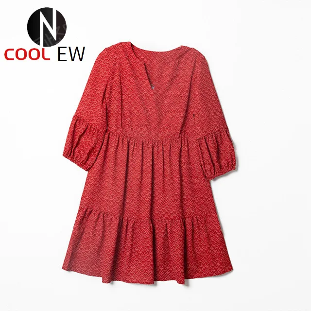 

Ladies V-neck Elbow Sleeve Short Mini Dress