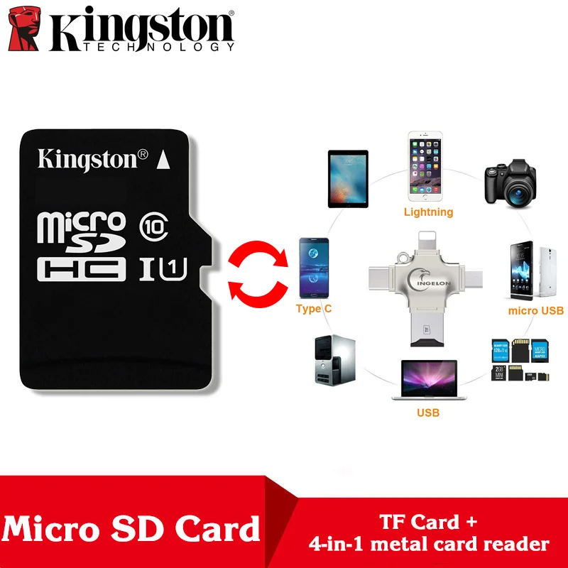 Kingston Microsd 8 ГБ 16 32 64 Гб 128 256 карта памяти класс 10 SDHC TF с адаптером для карт/ридером