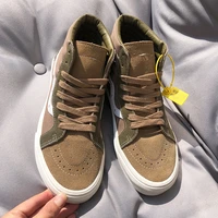 mid cut couple sneakers suede lace up round head flat color matching large size military retro casual sports sneakers zx164