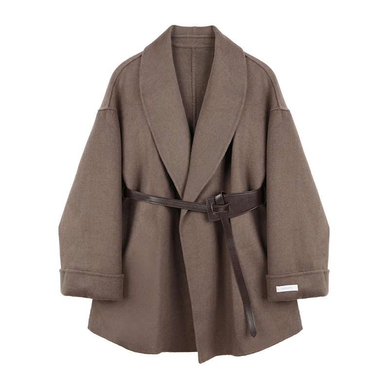 Двухстороннее шерстяное пальто женское осенне-зимнее Новое приталенное