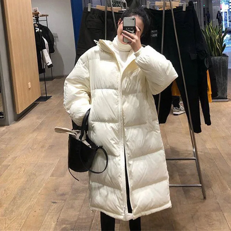 

Модная черная, хаки, белая уличная Женская длинная куртка 90%, белые пуховые ветрозащитные женские пальто свободного размера, теплые зимние длинные парки