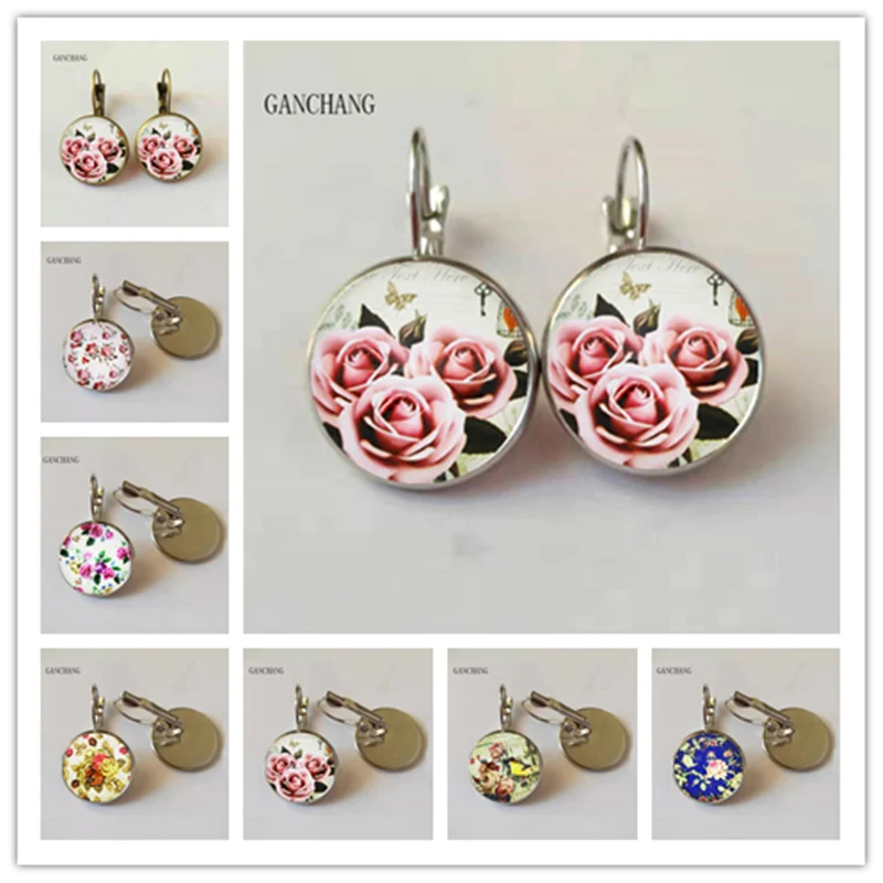 Новые розовые красивые серьги цвета розового золота ретро Круглые Стекло ручной